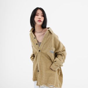 Oversized Distressed Button Down Shirt